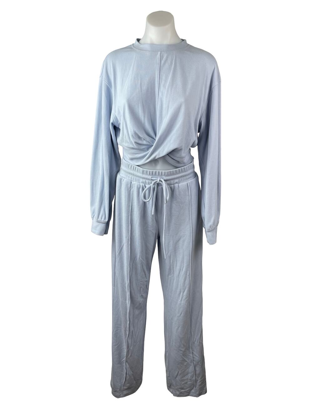 Qinsen Women's Blue Twist Front Long Sleeve Pants Sleepwear Pajama Set Size S